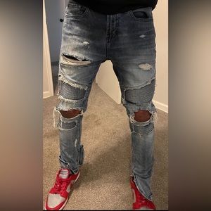 PacSun Distressed Skinny Stacked Denim Biker Jeans with zippered cuffs 31 x 32